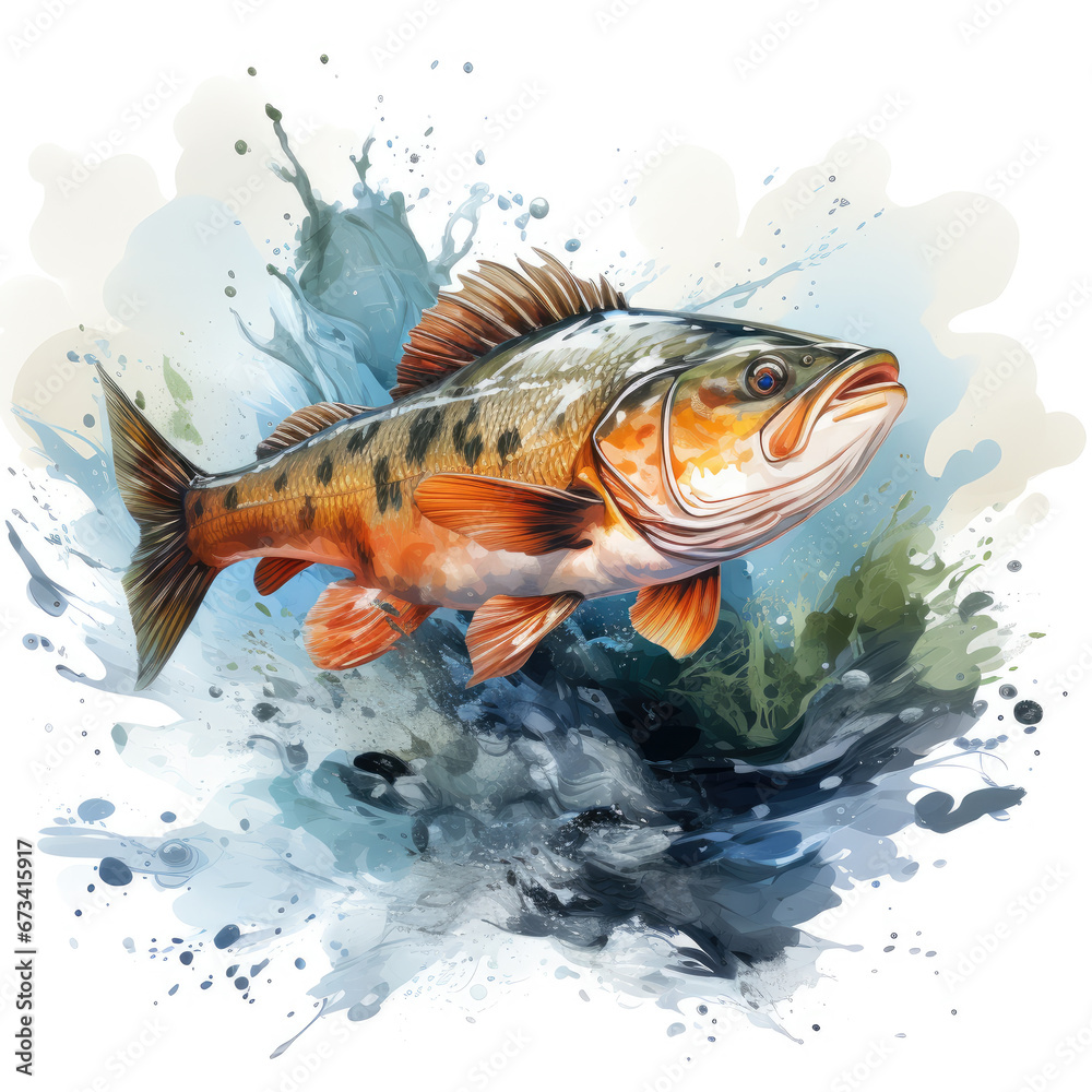 watercolor Fishing clipart, Generative Ai watercolor Fishing clipart, Generative Ai
