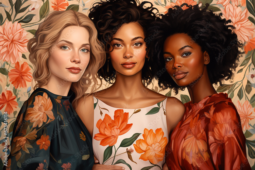 Women's Diversity, Diversity Art, Portrait of Three Women