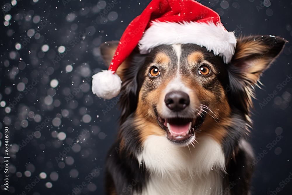 Cute Dog in a Santa Hat for Christmas, Dog Wearing Santa Hat