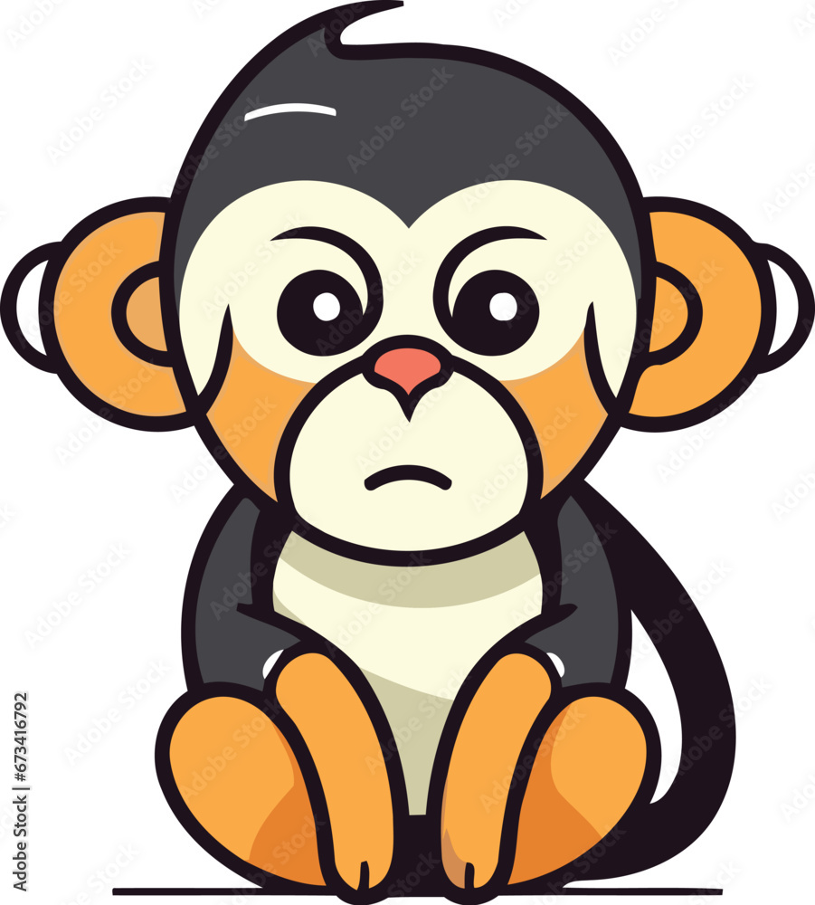 Obraz premium Cute cartoon monkey sitting and looking at camera. Vector illustration.