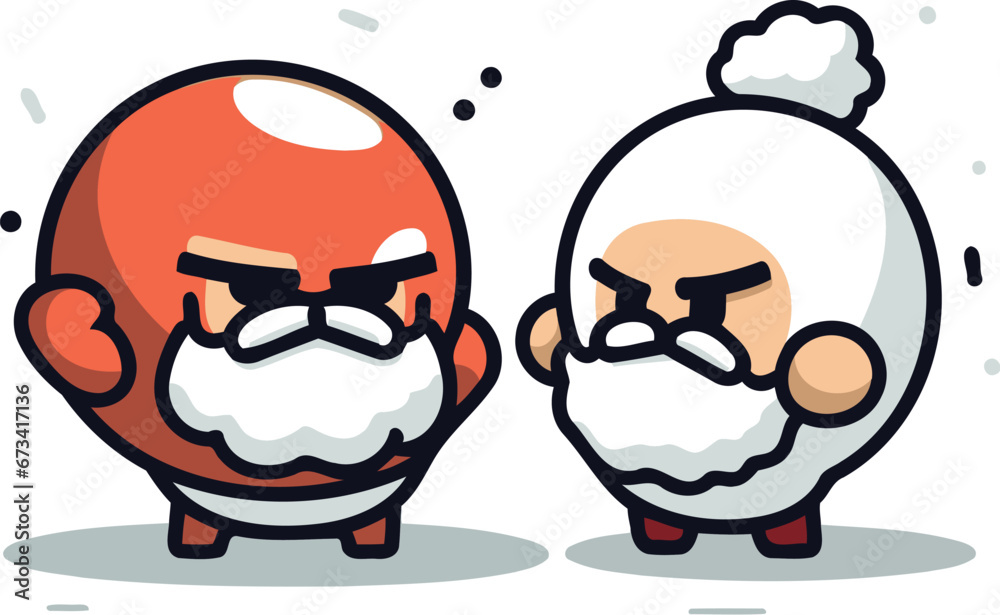 Cute Cartoon Santa Claus and Snowman. Vector Illustration.