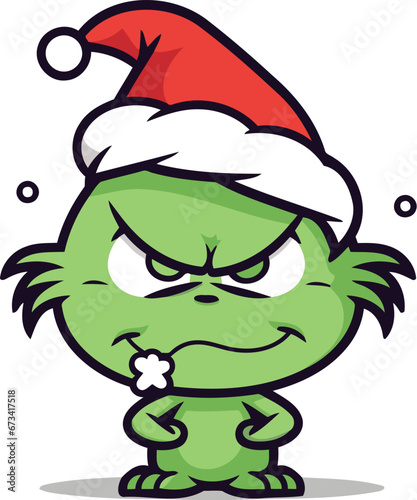 Crying Monster Cartoon Mascot Character With Santa Hat Vector Illustration