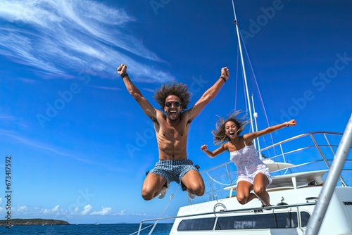 People jumping from yacht photo