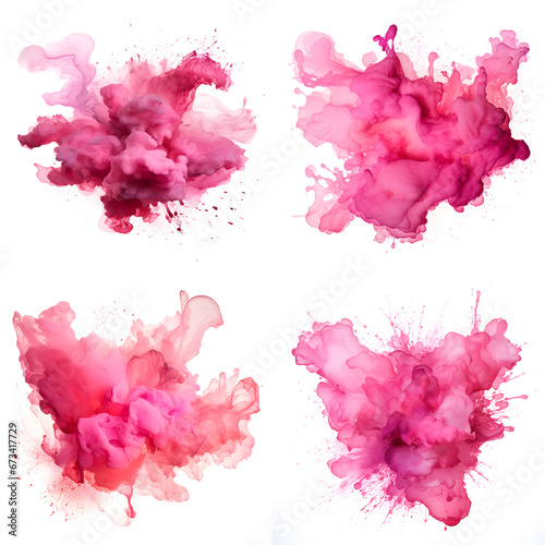 set of 4 abstract pink ink blots