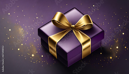 Dark purple gift box with gold satin ribbon