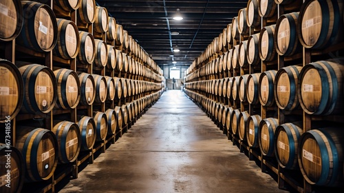 Barrels in whiskey distillery