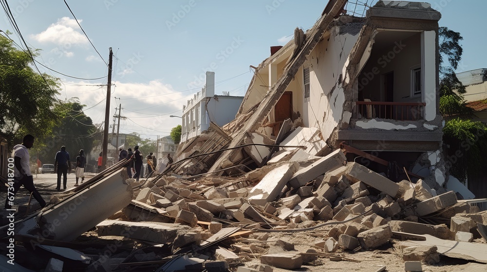 Earthquake effects. Collapses houses.