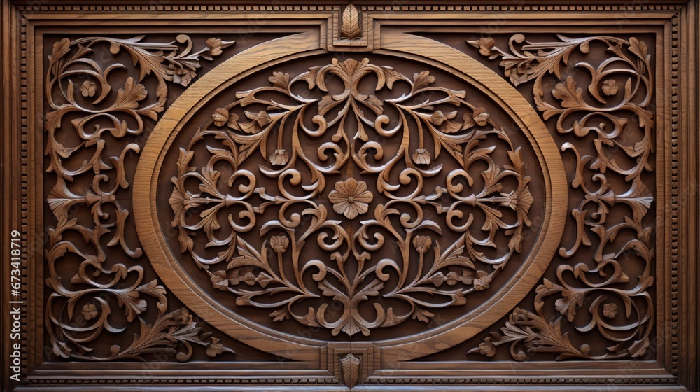 Arabic patterns carved from wood on the door. Eastern architectural design.