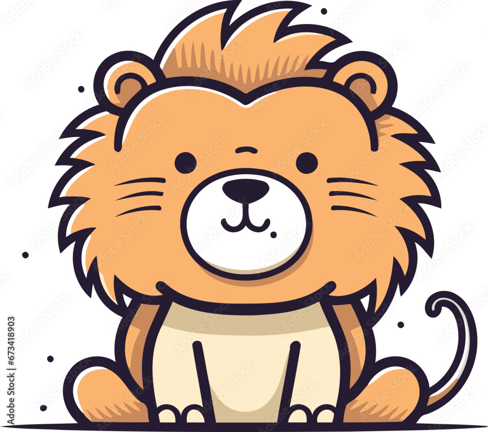 Fototapeta premium Cute cartoon lion. Vector illustration isolated on a white background.