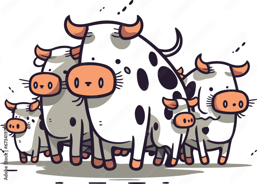 Cartoon vector illustration of a cow family. Cute farm animals. Cartoon vector illustration of a cow family. Cute farm animals.