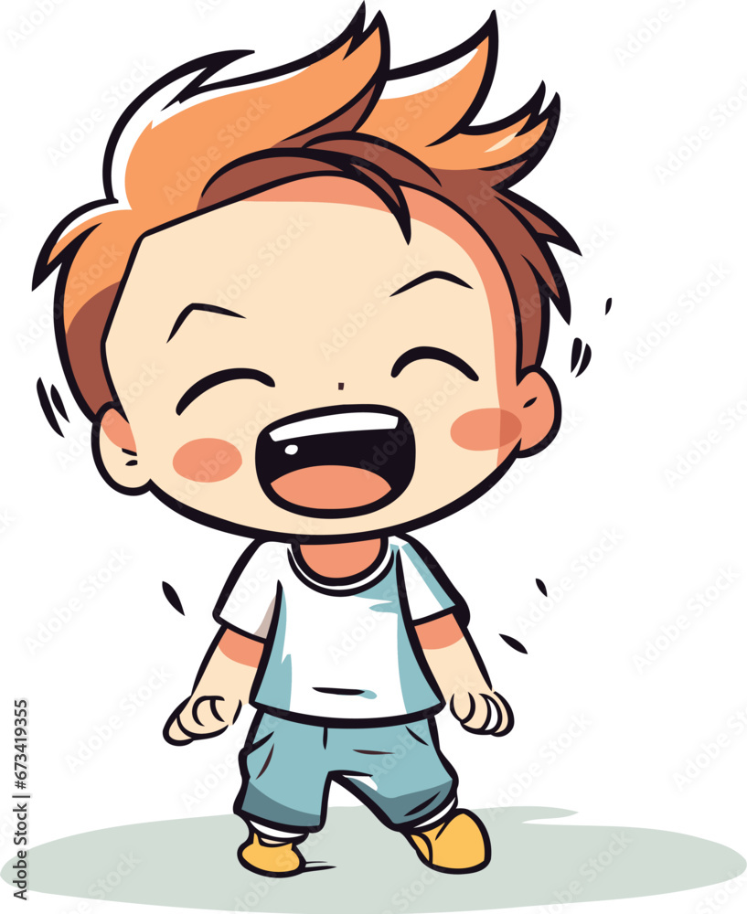 Cute little boy crying. Vector illustration. Isolated on white background.