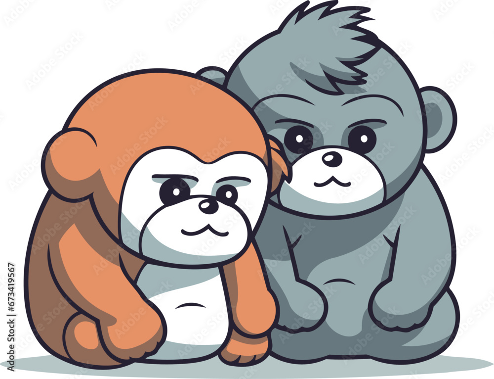 Naklejka premium Cute monkey and sloth. Cartoon animal. Vector illustration.
