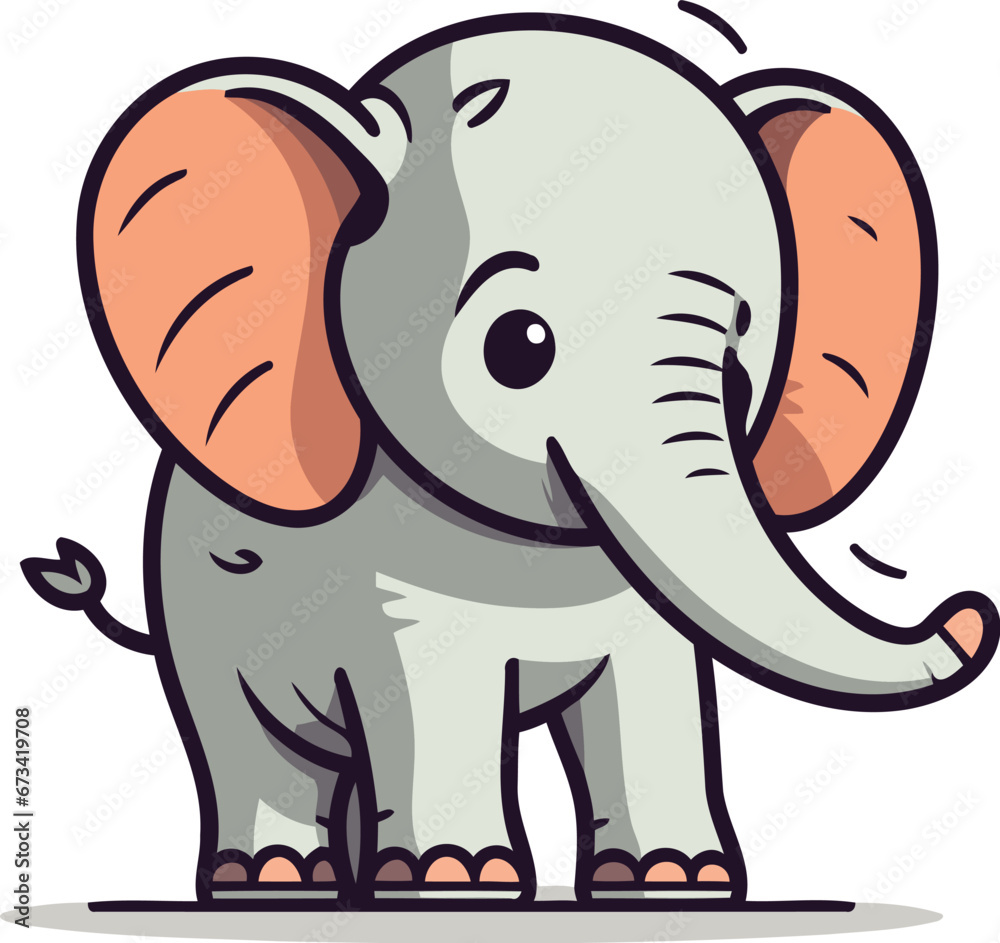 Fototapeta premium Cute cartoon elephant. Vector illustration isolated on a white background.