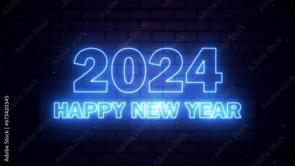 Happy new year 2024 neon animation. Bright blue glowing numbers 2024 ...