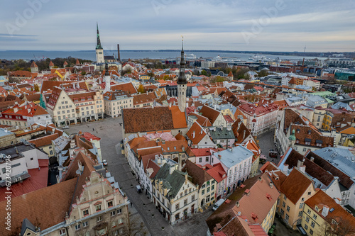 Aerial autumn fall view of Tallinn old town, Estonia