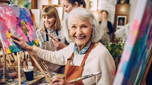 Senior woman enjoys painting photo