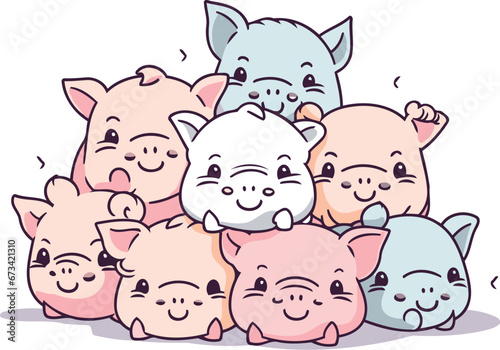 Cute pigs. Vector illustration of a group of cartoon pigs.
