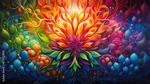 A symphony of vivid colors intertwining in an intricate and captivating mandala, a visual journey through emotions.
