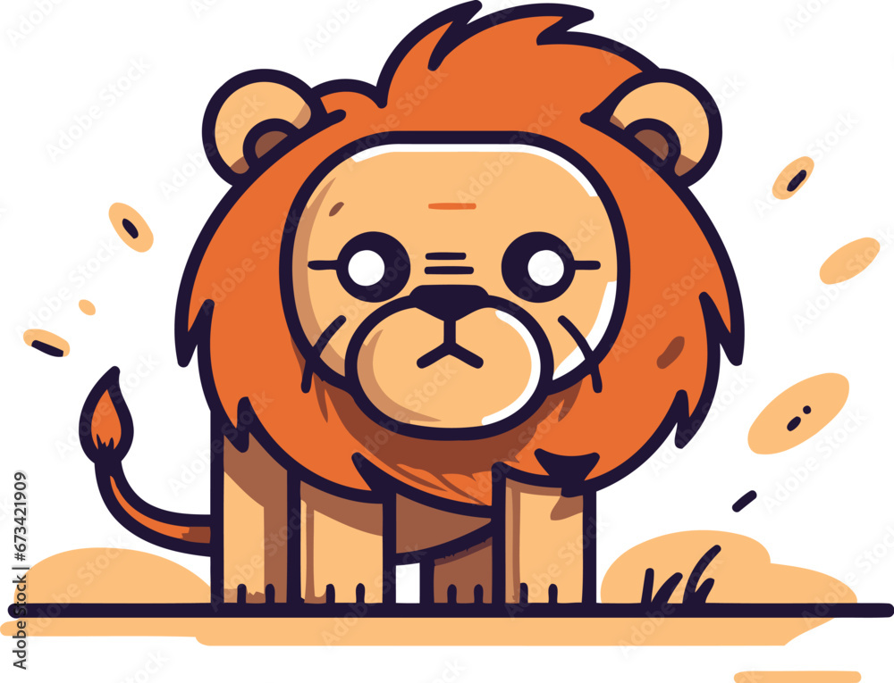 Fototapeta premium Cute cartoon lion. Vector illustration. Cute animal character.