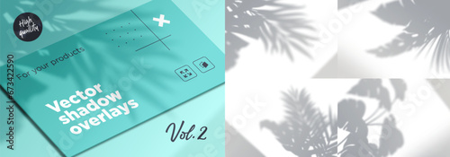 Set of shadow background overlays. Realistic Shadow mock up scenes. Transparent shadow of tropical leaves. Vector illustration