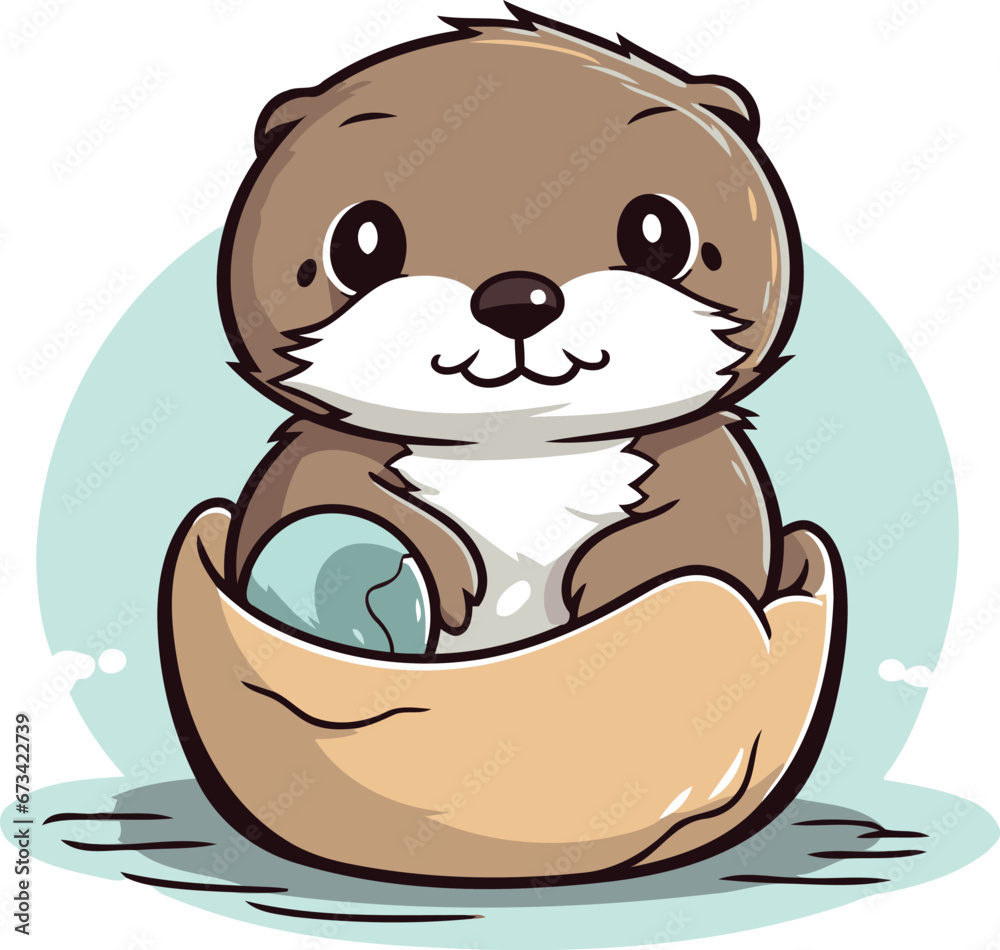 Cute otter sitting in the egg box. Vector illustration. Cute otter sitting in the egg box. Vector illustration.