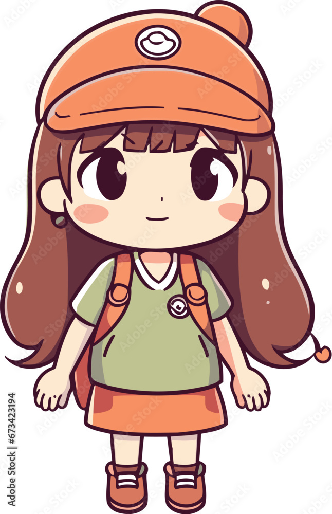 Cute little girl in cap. Vector illustration of a little girl. Cute little girl in cap. Vector illustration of a little girl.