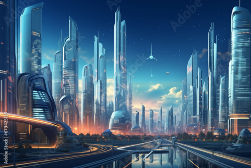 Visionary Futuristic Megacity Skyline - Urban Landscape  photo