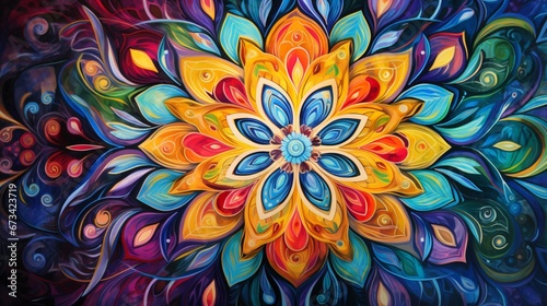 A vibrant, kaleidoscopic mandala unfolding in a burst of colors and patterns.