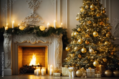 A beautifully decorated Christmas tree in a cozy home, celebrating the holiday season with warmth and style.