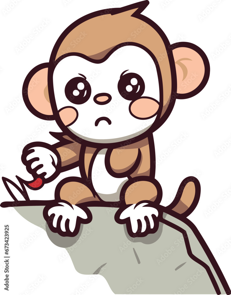 Monkey Sitting on Rock Cartoon Mascot Character Vector Illustration Monkey Sitting on Rock Cartoon Mascot Character Vector Illustration