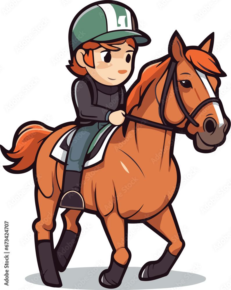 Horse riding school boy. Cartoon vector illustration isolated on white background Horse riding school boy. Cartoon vector illustration isolated on white background