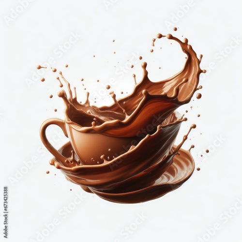 liquid spray coffee with beans splash and cup isolated on white background 