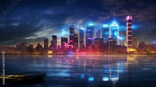 A realistic digital rendering of a vibrant  2023  light display against a city skyline  symbolizing the transition to a new year and a hopeful future