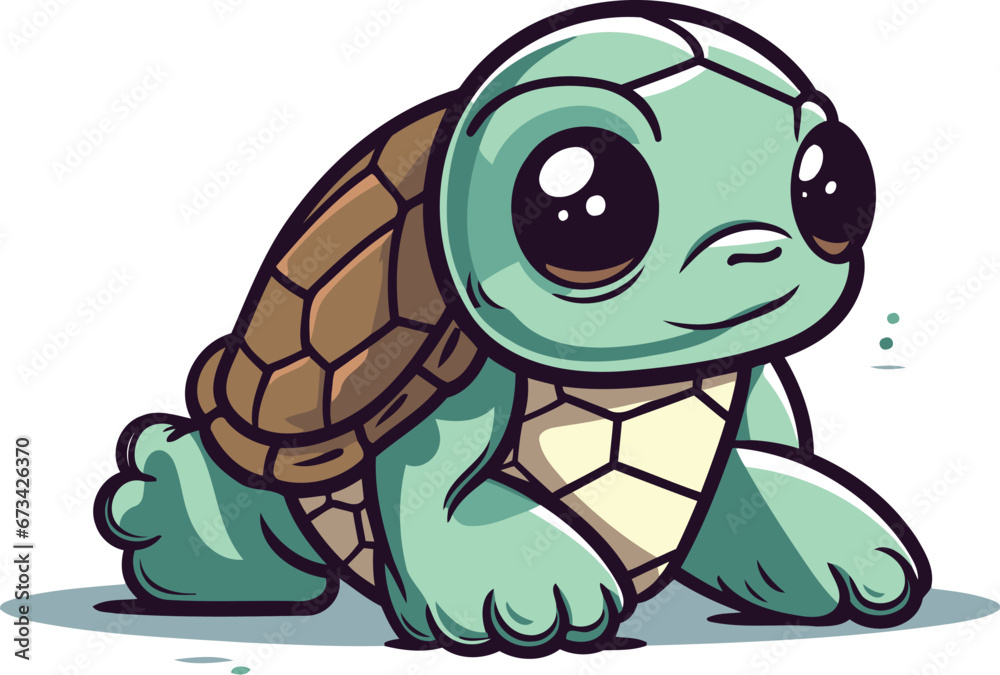 Obraz premium Cute cartoon turtle. Vector illustration isolated on a white background.