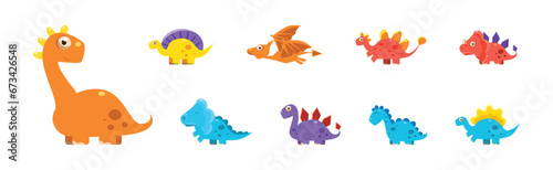 Cute Dinosaur as Colorful Prehistoric Beast and Animal Vector Set