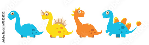 Cute Dinosaur as Colorful Prehistoric Beast and Animal Vector Set