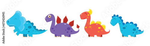 Cute Dinosaur as Colorful Prehistoric Beast and Animal Vector Set