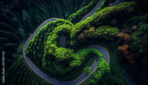 background with green tree spiral roads or green destinations generated in AI