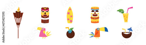 Bright Hawaiian Tropical Objects and Symbols Vector Set