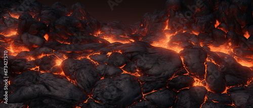 molten lava texture for the background. Burning Floors concept of Armageddon or Hell. Fiery Lava and rock backdrop with atmospheric light grunge texture Wide banner. Generative ai