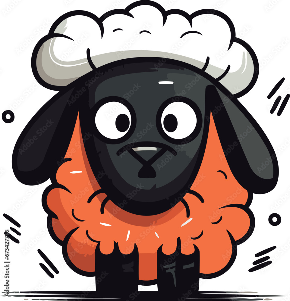 Naklejka premium Cute sheep in chef hat. Cartoon animal character. Vector illustration.