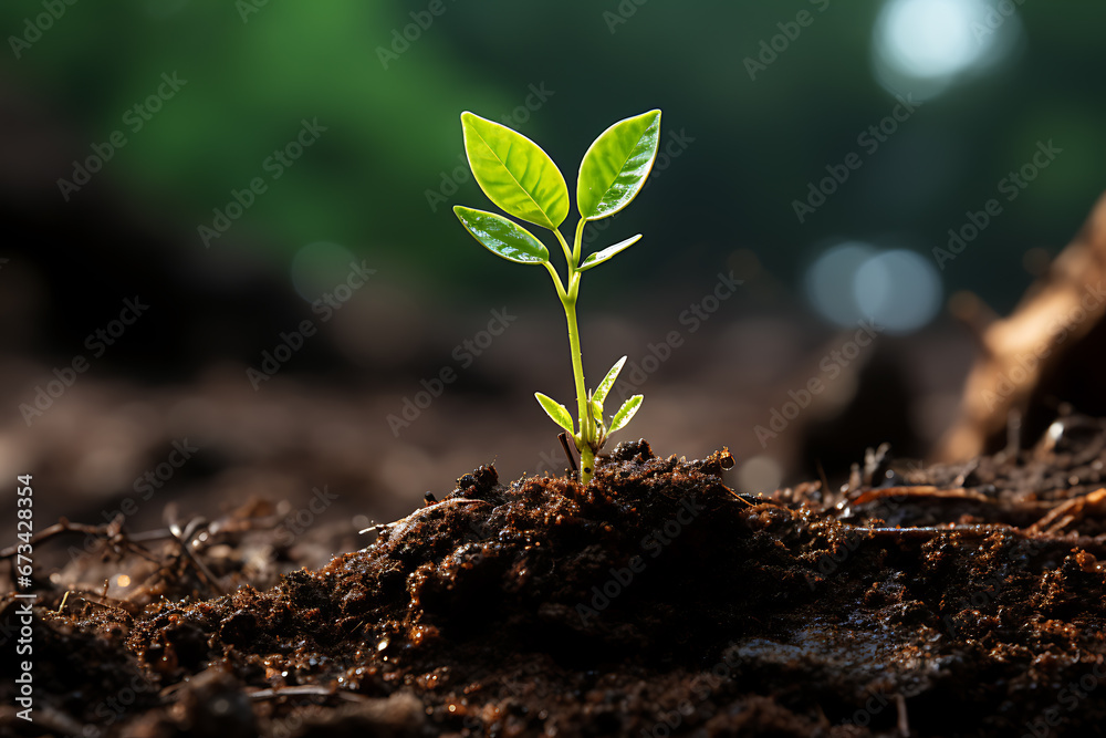 Fototapeta premium Young Plant Growing In Sunlight