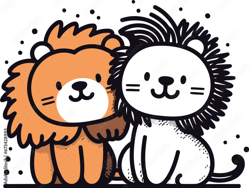 Fototapeta premium cute lion and lioness characters vector illustration designicon vector illustration design