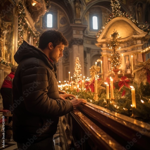 people attend midnight mass on Christmas Eve © DyrElena