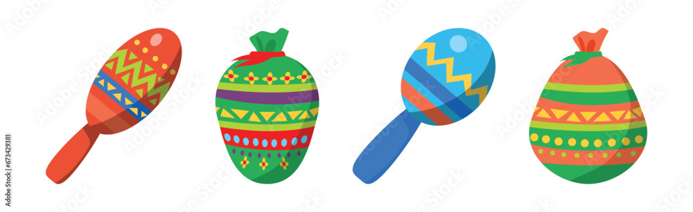 Mexican Holiday with Bat and Pinata Toy Vector Set Mexican Holiday with Bat and Pinata Toy Vector Set
