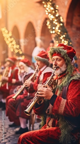 musicians perform Christmas carols in the square