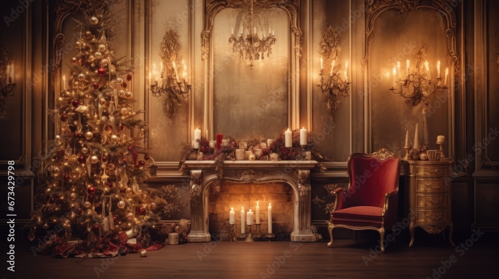 Fototapeta premium room decorated for Christmas in retro style
