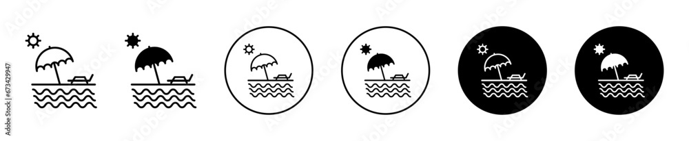 Beach icon set. sea beach with umbrella vector symbol in black filled and outlined style.
 - obrazy, fototapety, plakaty 