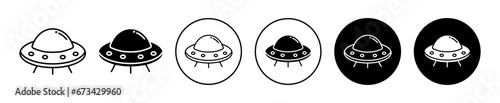 UFO Icon set. flying saucer vector symbol. alien space ship sign in black filled and outlined style.
 photo