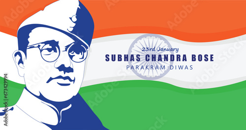 Vector illustration concept of Netaji Subhas Chandra Bose Jayanti 23 january freedom fighter of India.